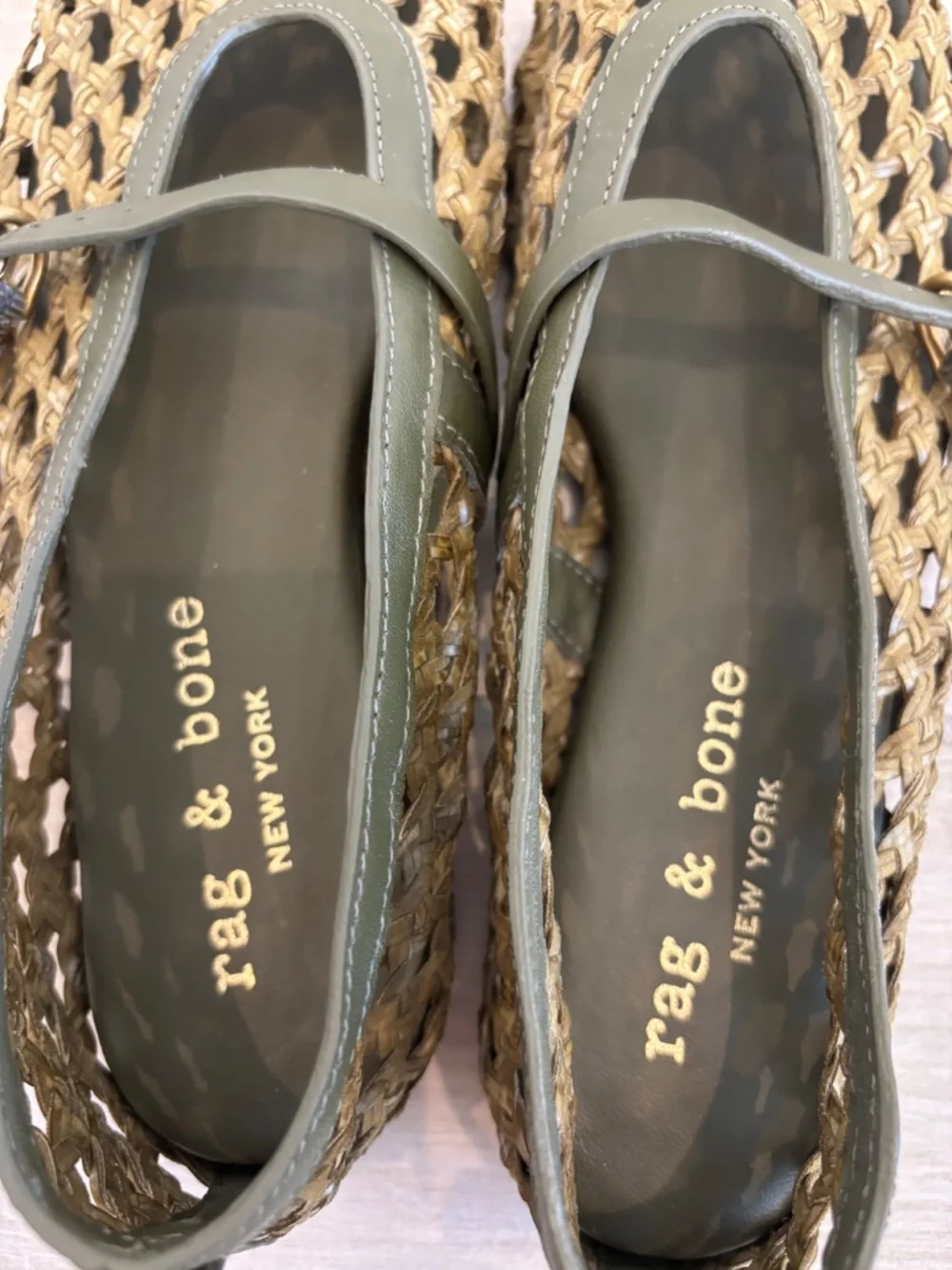 rag & bone Spire Woven Mary Jane Flats Loden Green Sz 37 US 7 - Picture 9 of 12